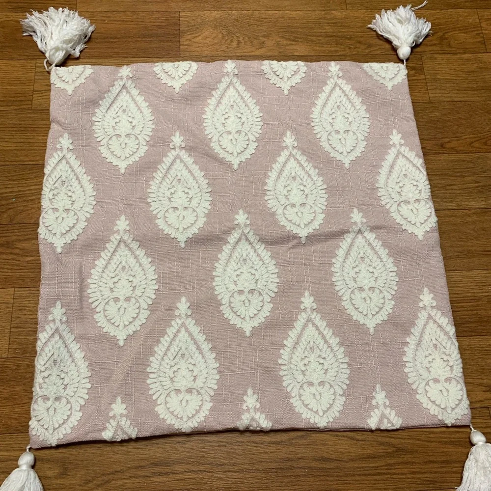 Pillow Cover, Dusty Rose and White  19.5”